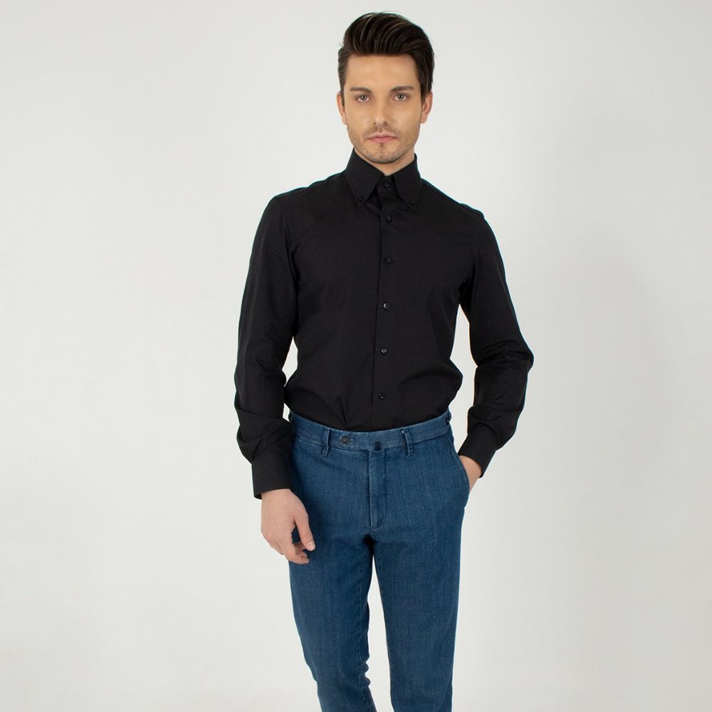 Max Stanco LUXURY BLACK BUTTON DOWN COLLAR/ITALIAN CUT